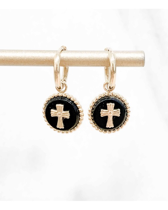 Boucles d'oreilles Marion en acier inoxydable et onyx - Paloma Bijoux - 2022