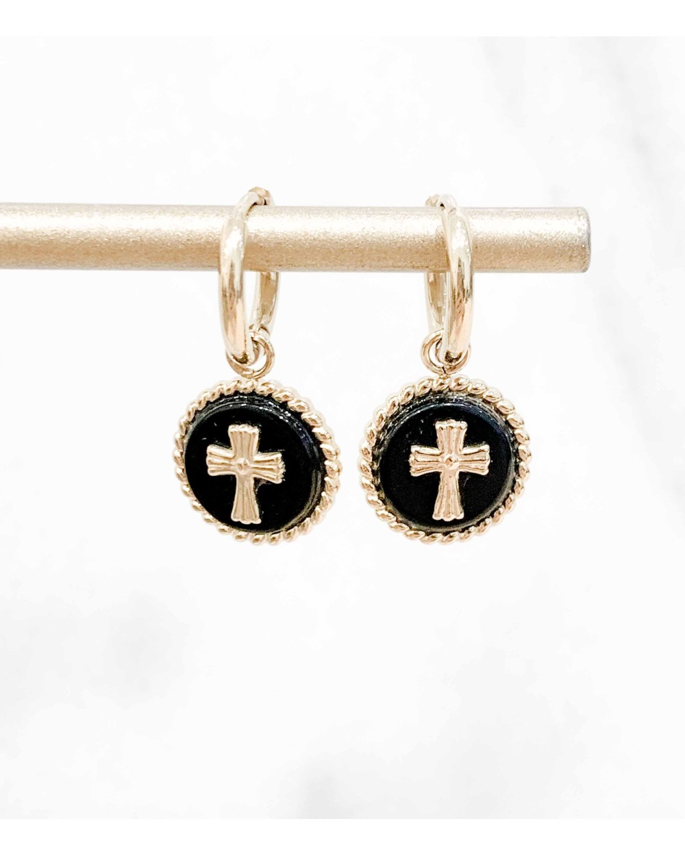 Boucles d'oreilles Marion en acier inoxydable et onyx - Paloma Bijoux - 2022