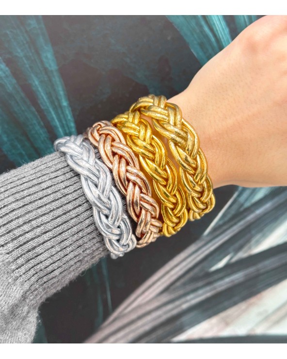 Bracelet bouddhiste - double tressé - épais - doré - argenté - cuivré - Champage -  tendance - printemps - été - bijoux -