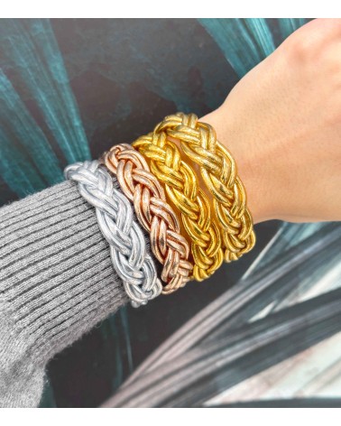 Bracelet bouddhiste - double tressé - épais - doré - argenté - cuivré - Champage -  tendance - printemps - été - bijoux -
