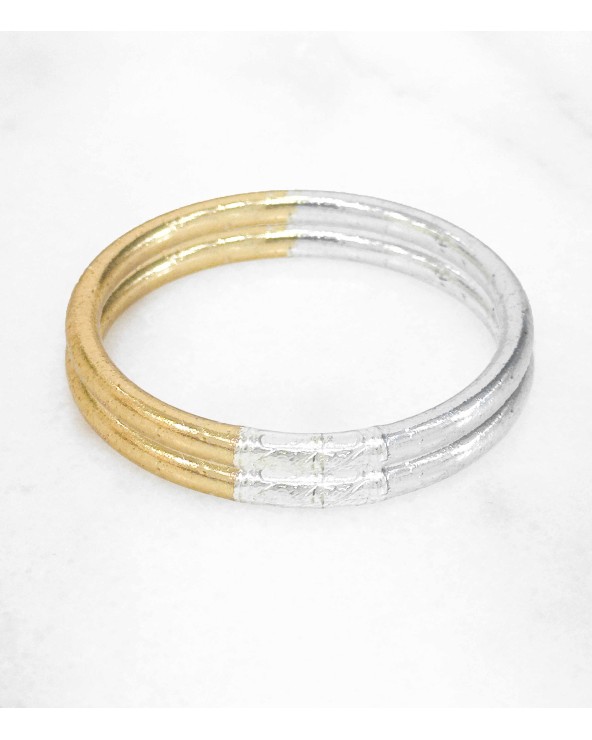 Bracelet bouddhiste - bi-color - doré - argenté - cuivré - Champage -  tendance - mantra - printemps - été - bijoux -