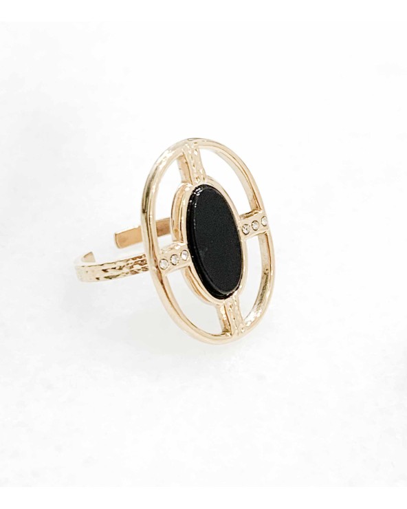 Bague ovale longue onyx en acier inoxydable doré - Paloma Bijoux - 2023