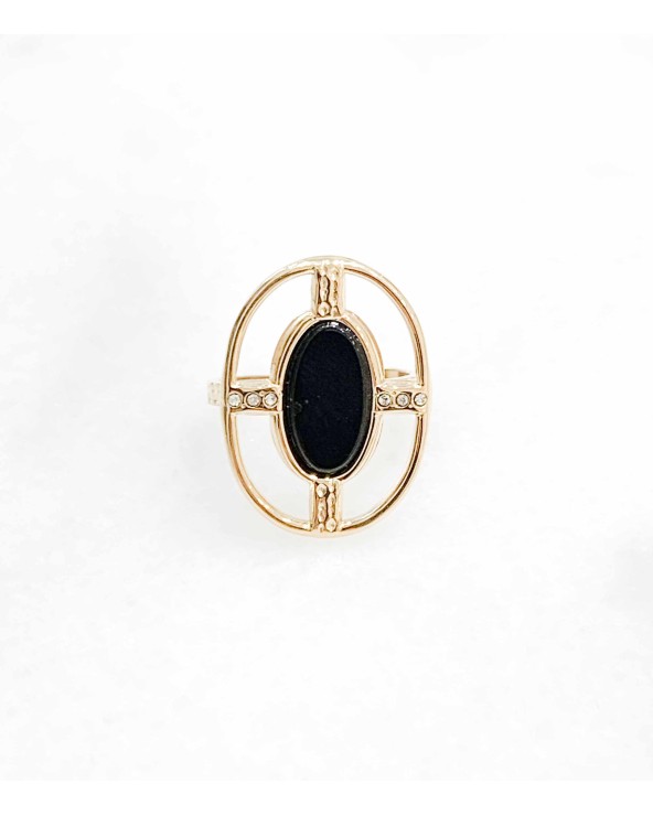 Bague ovale longue onyx en acier inoxydable doré - Paloma Bijoux - 2023