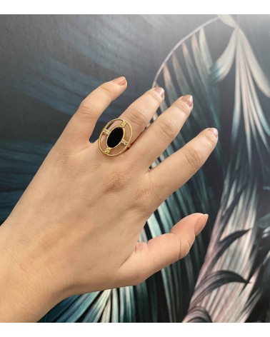 Bague ovale longue onyx en acier inoxydable doré - Paloma Bijoux - 2023