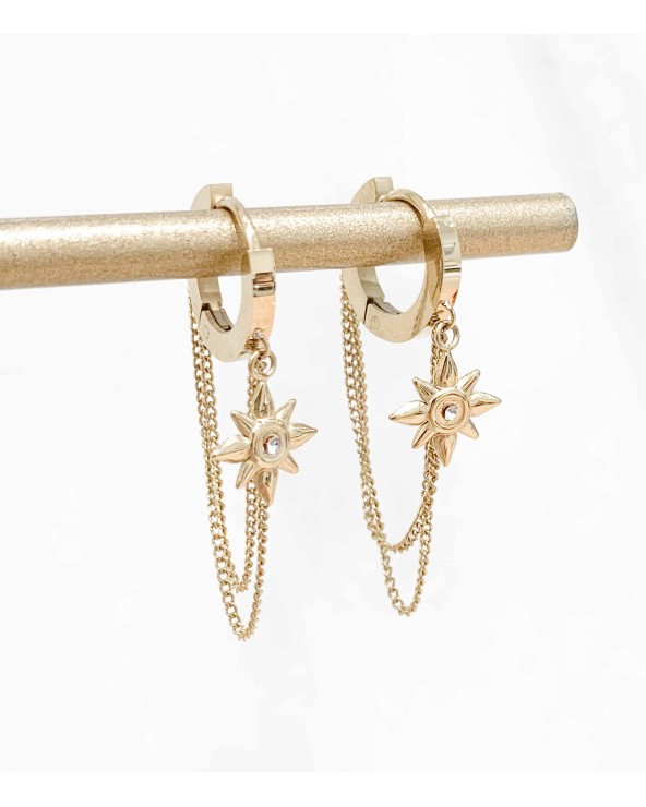 Boucles d'oreilles soleil et étoile Zircon - Acier inoxydable - Paloma Bijoux