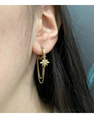Boucles d'oreilles soleil et étoile Zircon - Acier inoxydable - Paloma Bijoux