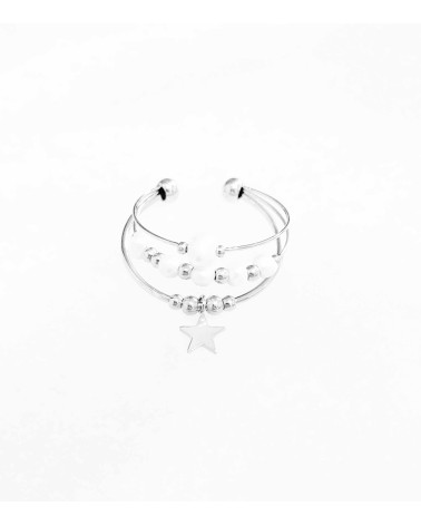 Bague multi rangs en acier inoxydable et pierres naturelles - Paloma Bijoux