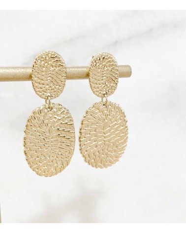 Boucles d'oreilles pendantes texturées en acier inoxydable classique ou doré à l'or fin