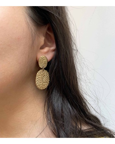 Boucles d'oreilles pendantes texturées en acier inoxydable classique ou doré à l'or fin