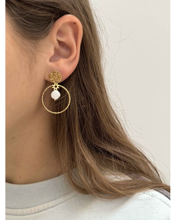 Boucles d'oreilles - Acier inoxydable - rondes - perle - Acier classique ou doré - Bijoux fantaisie