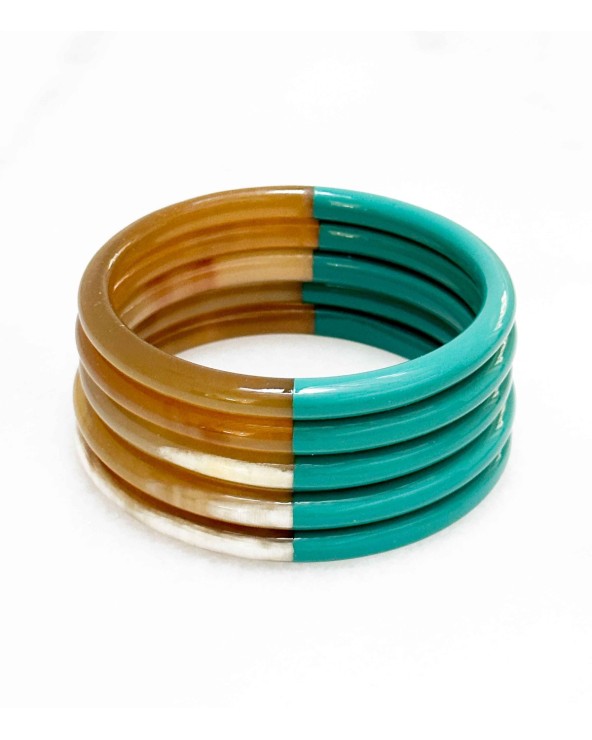 bracelet corne véritable - bleu vert - unique