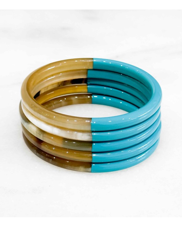 bracelet corne véritable - bleu vert - unique
