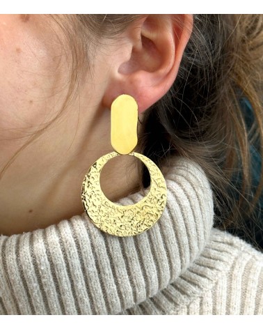 Boucles d'oreilles - acier inoxydable - pendantes - martelées - doré - acier