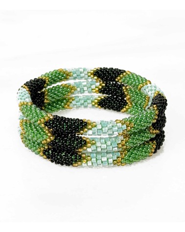 Bracelet népalais - vert - bleu - noir - doré - tissé à la main