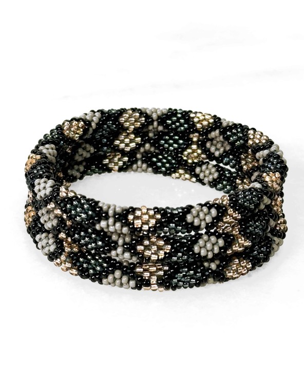 Bracelet népalais - noir - gris - métallisé - losange - tissé à la main