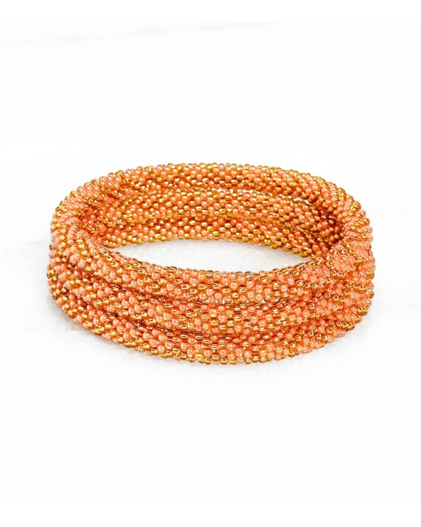 Bracelet népalais - orange - doré - tissé à la main