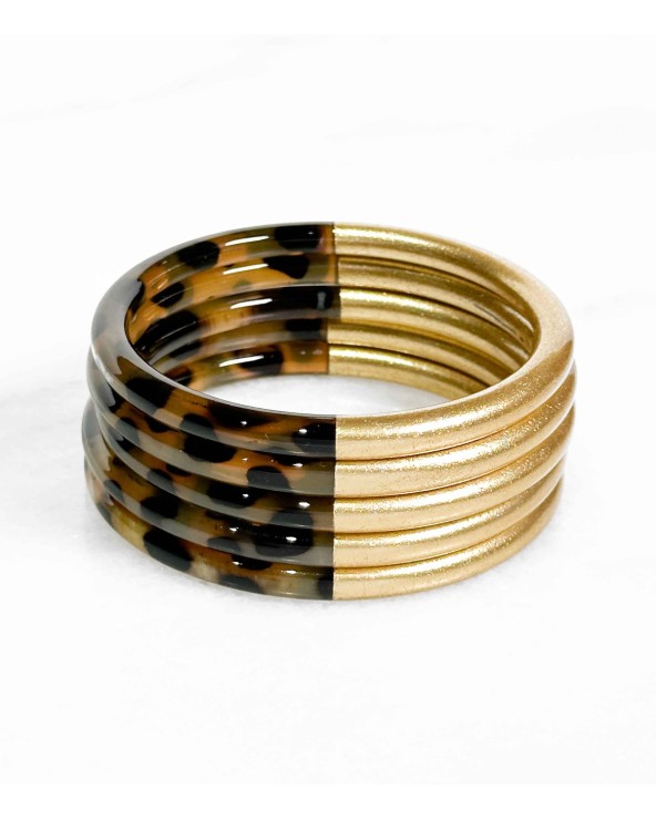 bracelet - corne - léopard - feuille d'or - doré - - unique - véritable