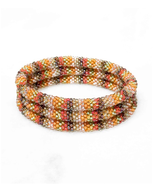 Bracelet népalais - automne - orange - marron - doré - tissé à la main