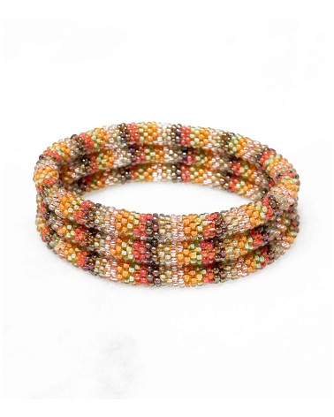 Bracelet népalais - automne - orange - marron - doré - tissé à la main