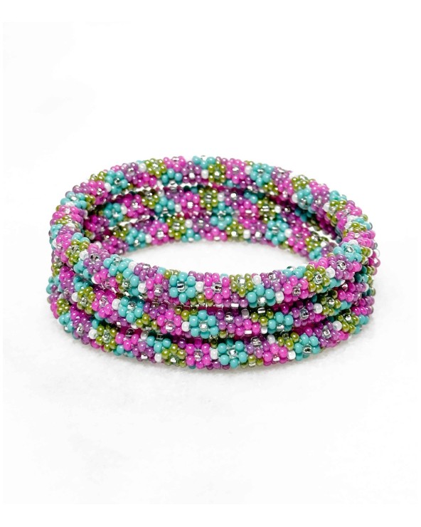 Bracelet népalais - violet - vert - bleu - tissé à la main - tendance - perles - printemps - été