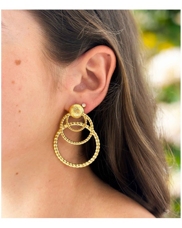 Boucles triple rond  - acier inoxydable - doré - pendantes - paloma bijoux