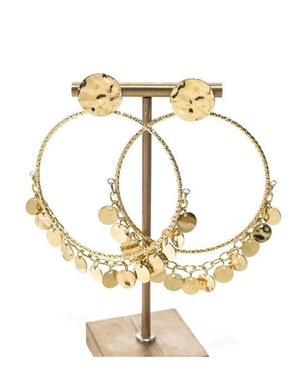 Grandes créoles - papilles martelées  - chaînette - acier inoxydable - doré - pendantes - paloma bijoux