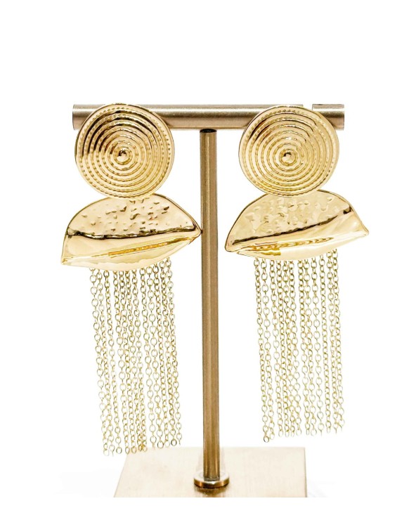Boucles d"oreilles - spirale  - feuille martelée - chaînettes - acier inoxydable - doré - pendantes - paloma bijoux
