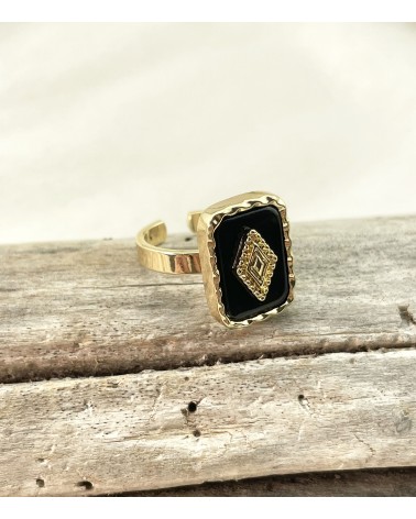 Bague losange pierres naturelles - onyx