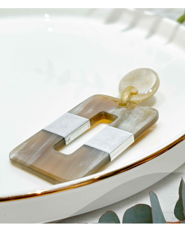 Boucles d'oreilles - corne naturelle - authentique - rectangle - pendante - couleur - argent