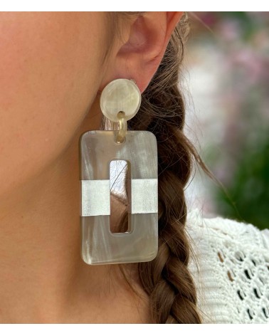 Boucles d'oreilles - corne naturelle - authentique - rectangle - pendante - couleur - argent