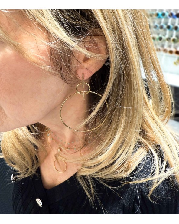Boucles d"oreilles - imposantes  - grosses - acier inoxydable - doré - rondes - strass zircon - créoles - paloma bijoux