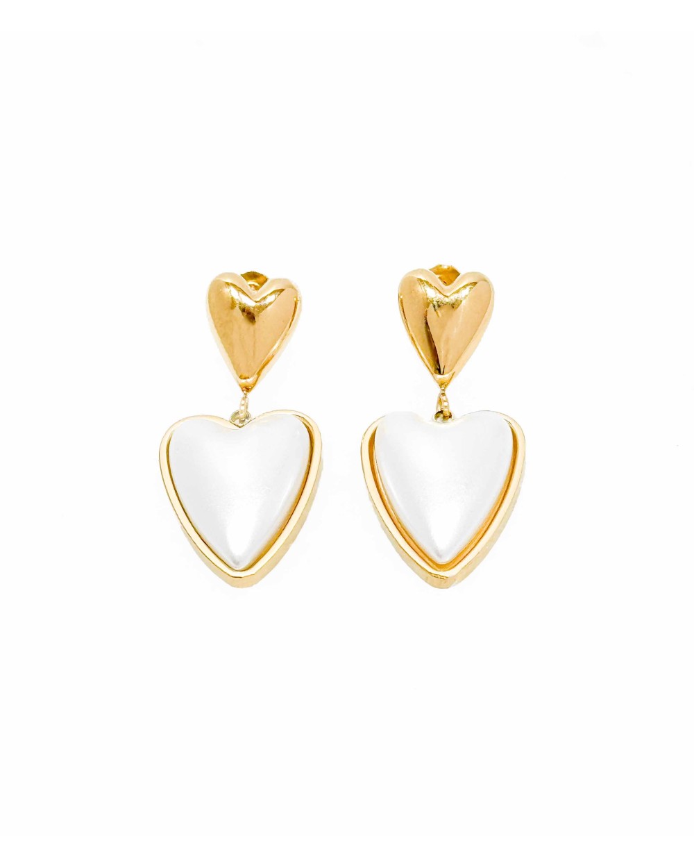 Boucles d"oreilles - coeur  - saint Valentin - acier inoxydable - doré - perle  - paloma bijoux