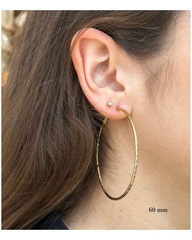 Boucles d'oreilles - créoles - doré - boules - striées - acier inoxydable  - paloma bijoux