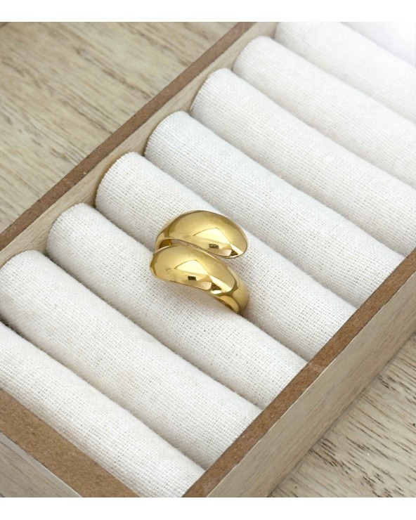 Bague asymétrique - ronde - vague - acier inoxydable - doré