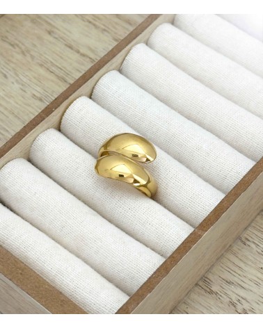 Bague asymétrique - ronde - vague - acier inoxydable - doré