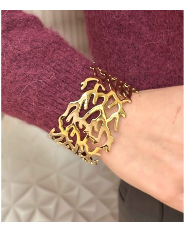 Manchette ajustable - acier inoxydable - doré - large - branche - bracelet Paloma Bijoux - tendance printemps 2025