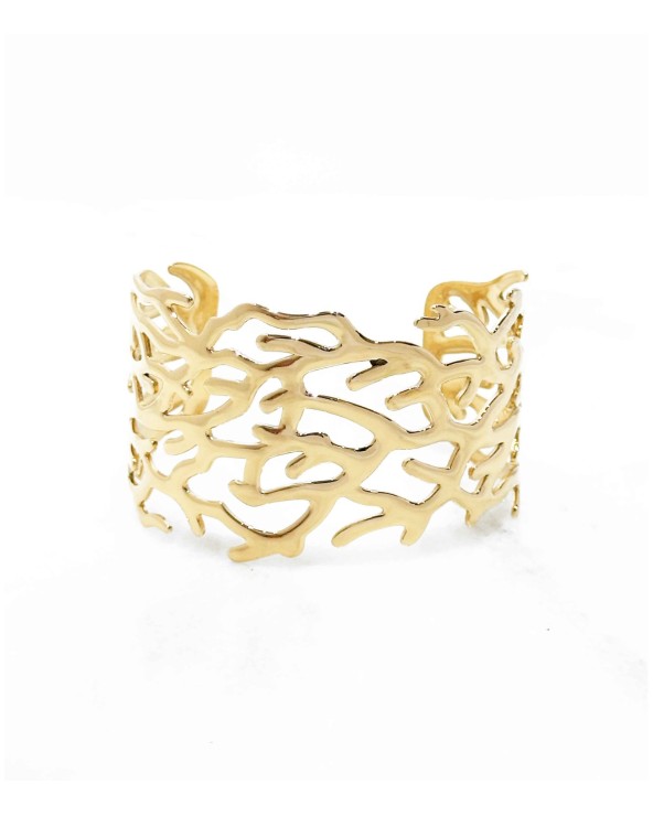 Manchette ajustable - acier inoxydable - doré - large - branche - bracelet Paloma Bijoux - tendance printemps 2025