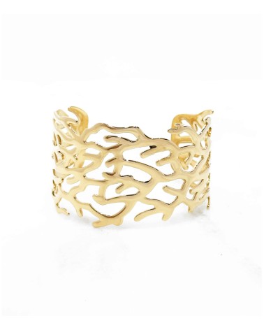 Manchette ajustable - acier inoxydable - doré - large - branche - bracelet Paloma Bijoux - tendance printemps 2025