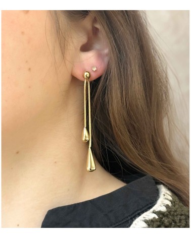 Boucles d'oreilles - pendantes - doré - double pendentif - acier inoxydable  - paloma bijoux