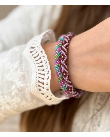 Bracelet népalais - violet - vert - bleu - tissé à la main - tendance - perles - printemps - été