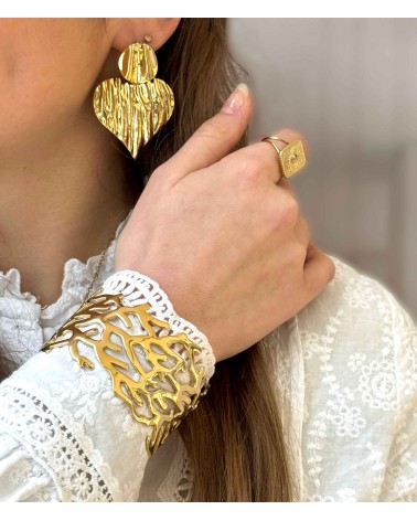 Manchette ajustable - acier inoxydable - doré - large - branche - bracelet Paloma Bijoux - tendance printemps 2025