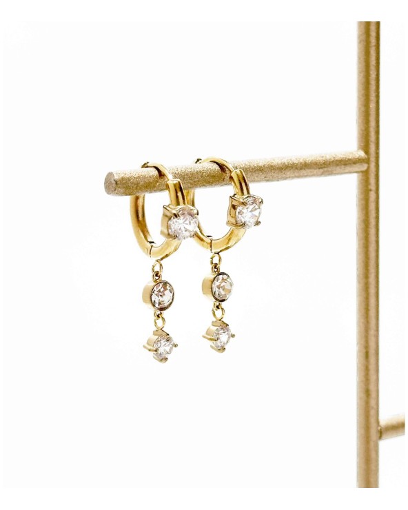 Boucles d'oreilles - pendantes - doré - strass - créole - acier inoxydable  - paloma bijoux