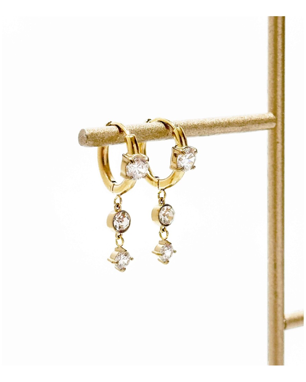 Boucles d'oreilles - pendantes - doré - strass - créole - acier inoxydable  - paloma bijoux
