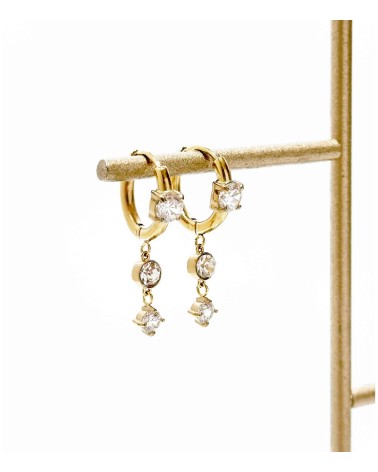 Boucles d'oreilles - pendantes - doré - strass - créole - acier inoxydable  - paloma bijoux