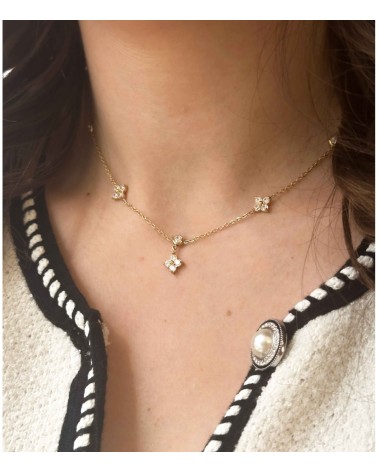 Collier - strass - fleur - doré - acier inoxydable - parure - fin - paloma bijoux - femme
