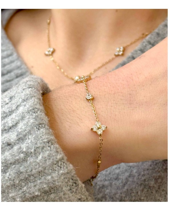 Collier - strass - fleur - doré - acier inoxydable - parure - fin - paloma bijoux - femme