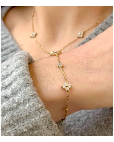 Collier - strass - fleur - doré - acier inoxydable - parure - fin - paloma bijoux - femme