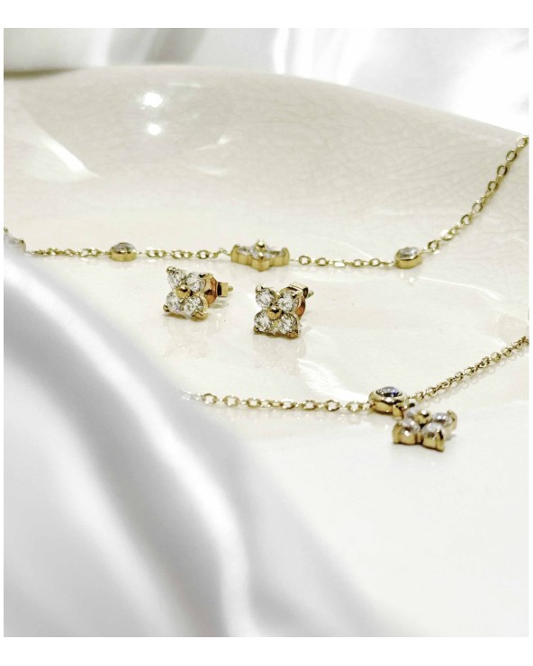 Collier - strass - fleur - doré - acier inoxydable - parure - fin - paloma bijoux - femme