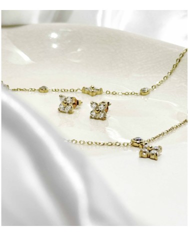 Collier - strass - fleur - doré - acier inoxydable - parure - fin - paloma bijoux - femme