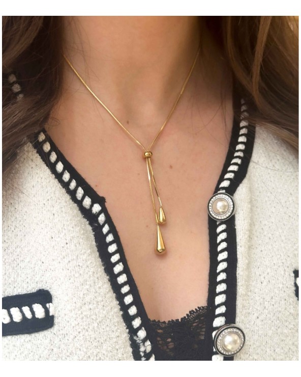 Collier - long - plongeant - gouttes - pendentif - réglable - paloma bijoux - acier inoxydable